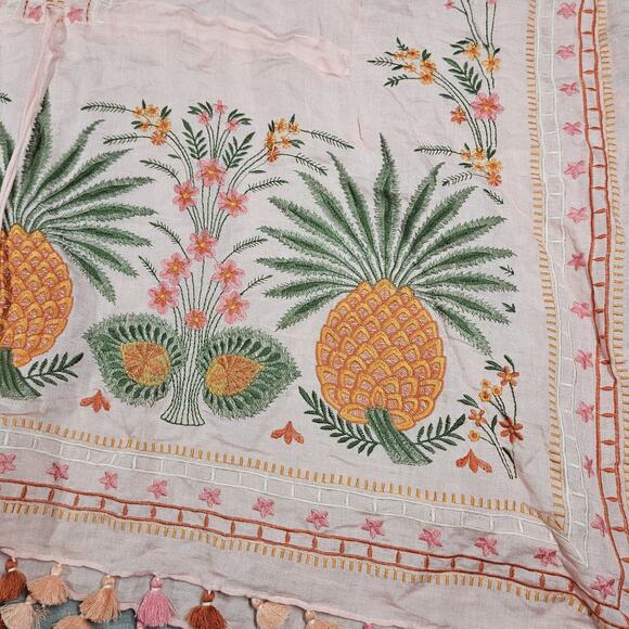 Spartina 449 Beach Cover-Up Women's OS Alljoy Pineapple Embroidered Linen Blend - Picture 6 of 11